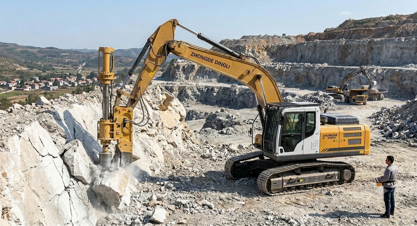ZD115 non-explosive rock breaking machine operating in limestone quarry